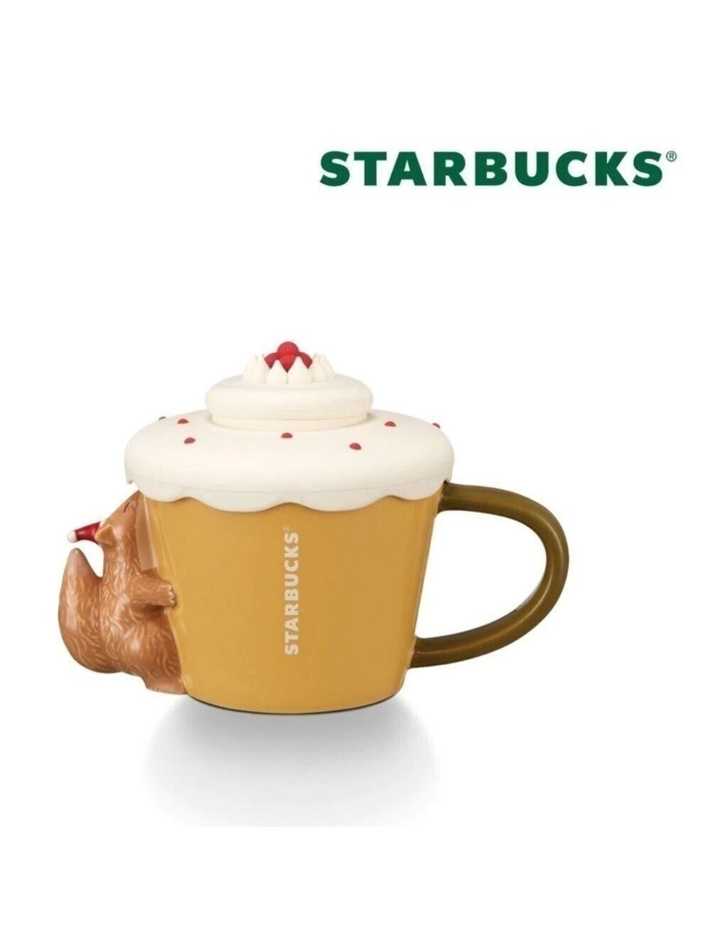 NEW 2023 STARBUCKS 10 OZ FOX CHRISTMAS HOLIDAY CUPCAKE MUG W/ SILICONE LID